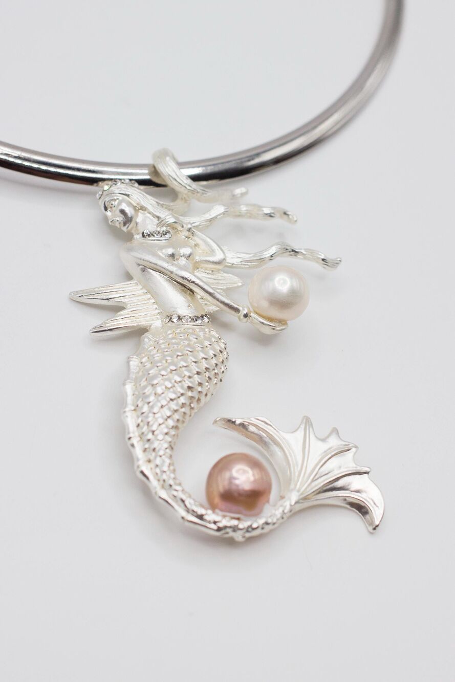 Mixed Edison Pearl Mermaid Choker Silver Plated Detachable Pendant Necklace